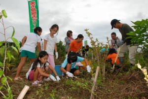 緑づくりのボランティア組織として定着した「美ぎ島宮古グリーンネット」の活動（写真は２０１１年１０月に行われた宮原小児童らによる育林作業）