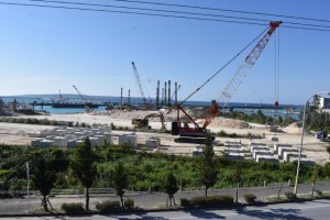 平良港国際ターミナルが整備される予定地。荷川取集落西側に広がる＝31日、平良港