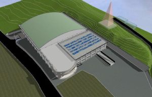 市が市議会に披露した新総合体育館の完成イメージ図（市建設部提供）