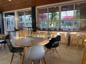 マンゴーなどを使ったスイーツが楽しめるカフェスペース=日、ユートピアファーム