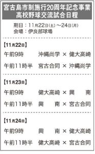 宮古島市政施行20周年記念事業高校野球交流試合日程