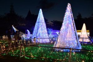 観光客や市民を楽しませているイルミネーションフェスタ＝24日夜、うえのドイツ文化村